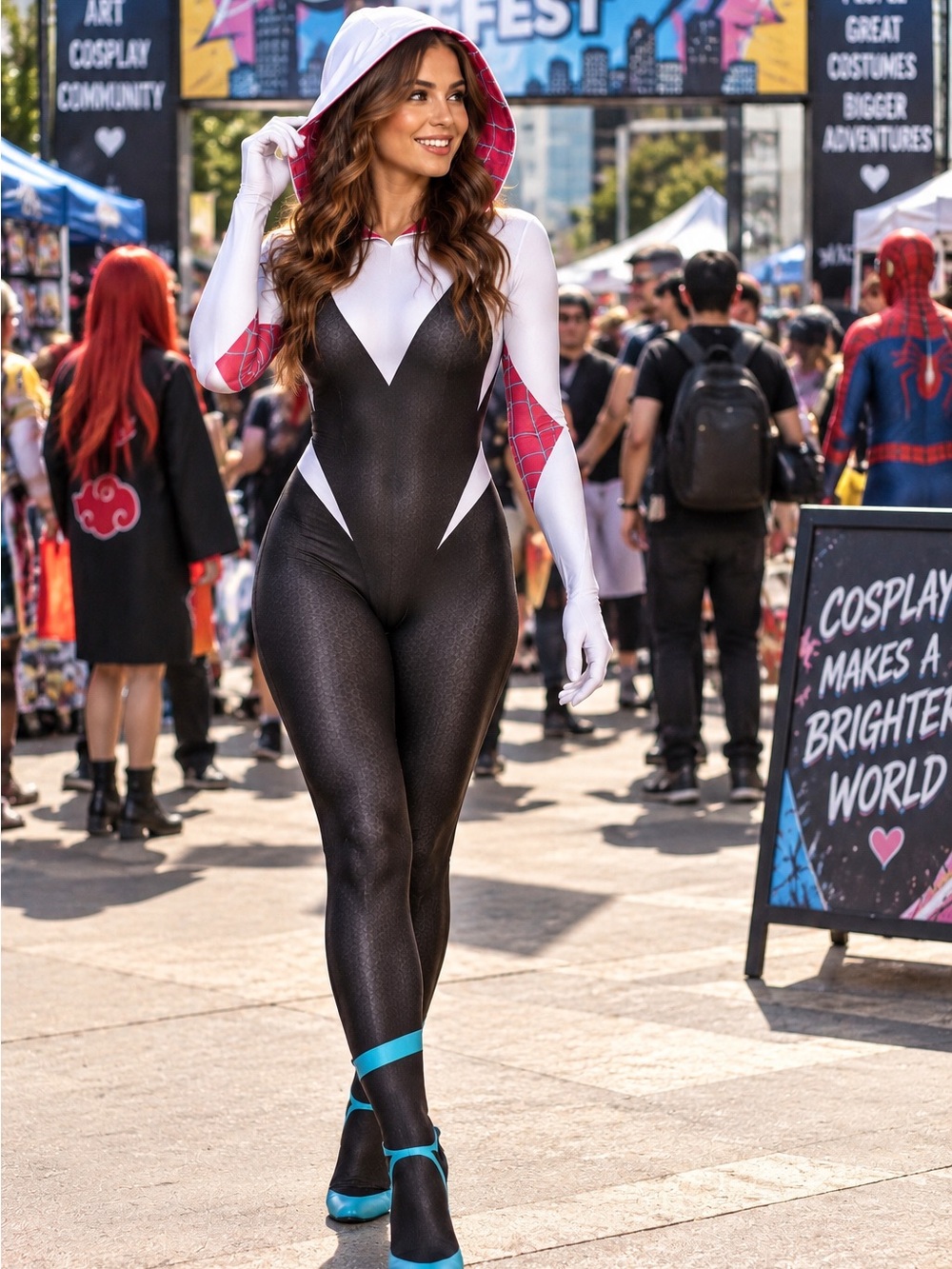 Spider-Gwen Inspired White and Black Hooded Costume NEW